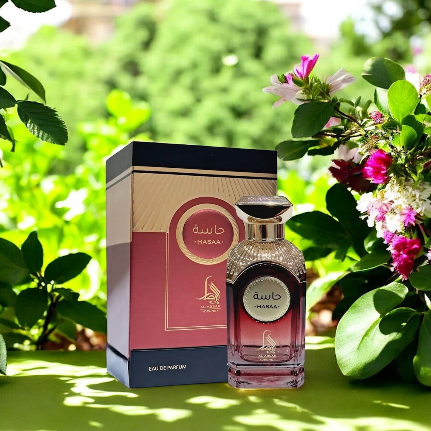 Perfume unisex Hasaa Al Absar Eau de Parfum 100ml con notas de cedro, cardamomo, canela y ámbar en frasco elegante y moderno